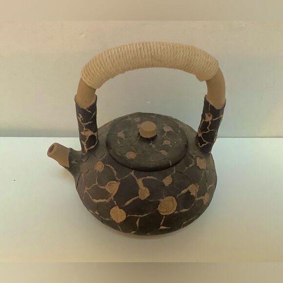 Vintage Yixing Teapot with Overhead Handle and Brown and Yellow Clay - Picture 1 of 9